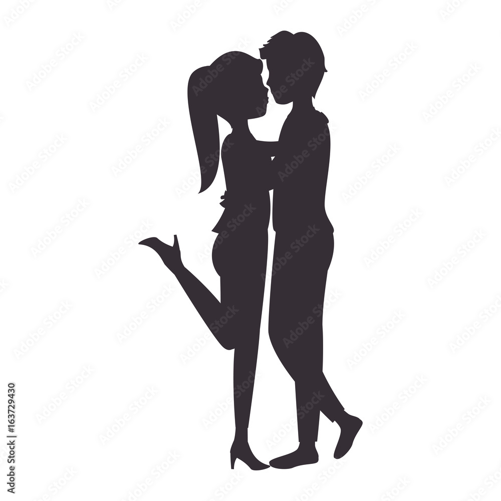 silhouette of couple in love icon over white background vector illustration