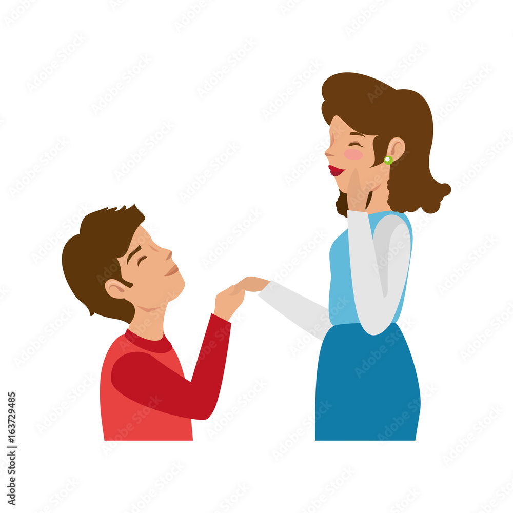 Couple of lovers in proposal of marriage icon over white background colorful design vector illustration Couple of lovers in proposal of marriage icon over white background colorful design vector illustration
