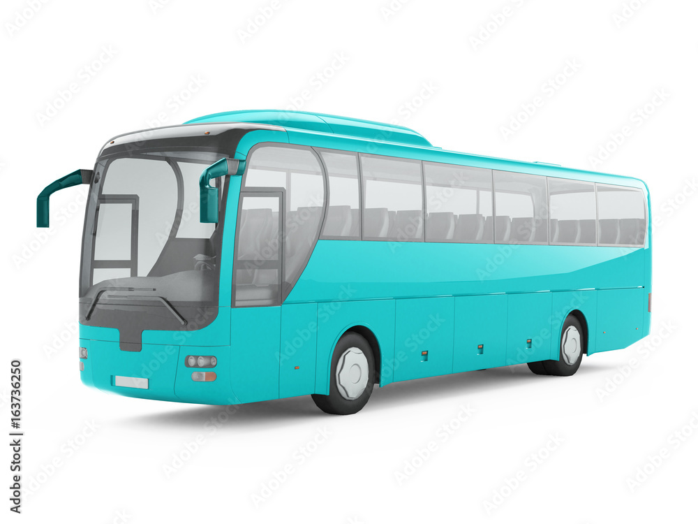 Blue big tour bus isolated on a white background. 3D rendering