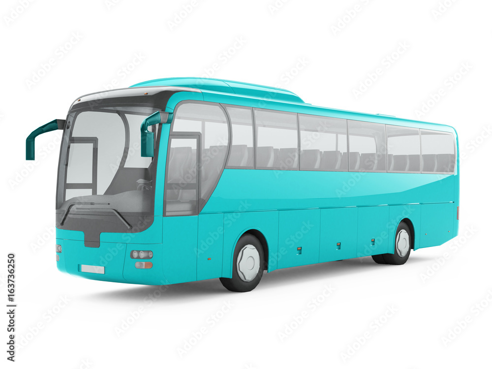 Blue big tour bus isolated on a white background. 3D rendering Blue big tour bus isolated on a white background. 3D rendering