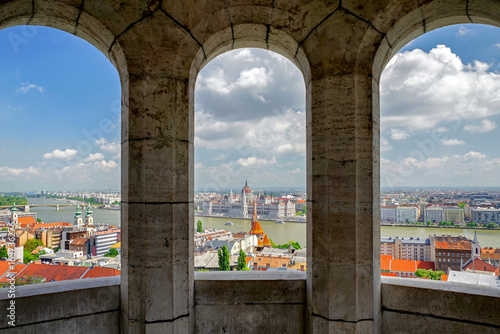 Hungarian parliament from Fisherman's bastion in Budapest