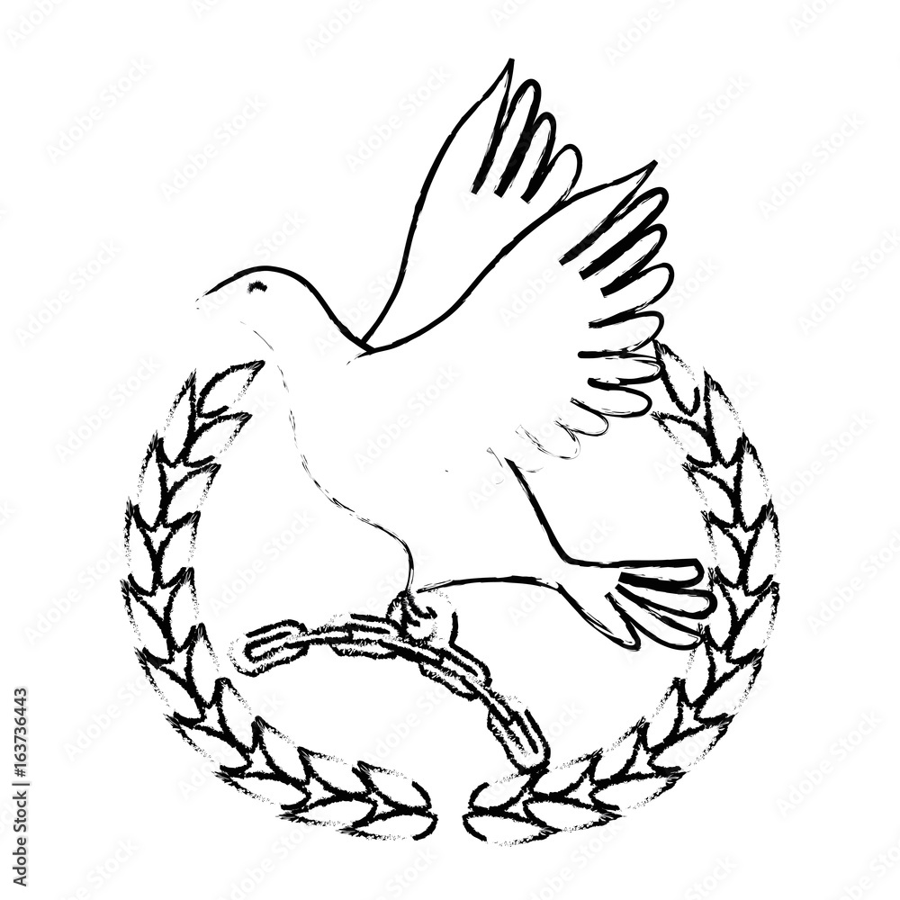 wreath of leaves with dove icon over white background vector illustration