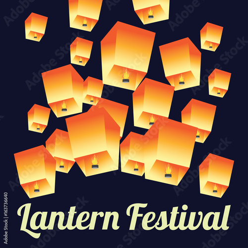 sky lantern festival for lantern festival poster. vector illustration