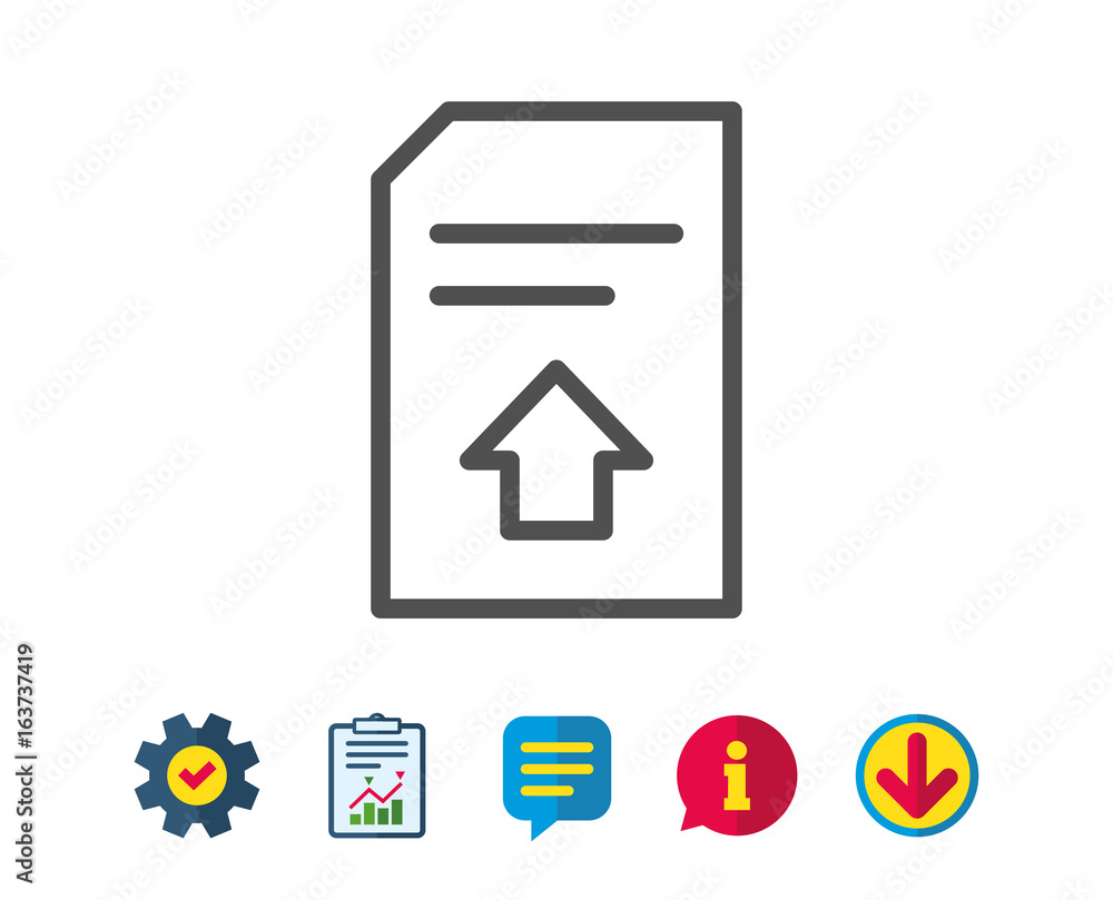 Upload Document line icon. Information File sign. Paper page concept symbol. Report, Service and Information line signs. Download, Speech bubble icons. Editable stroke. Vector Upload Document line icon. Information File sign. Paper page concept symbol. Report, Service and Information line signs. Download, Speech bubble icons. Editable stroke. Vector