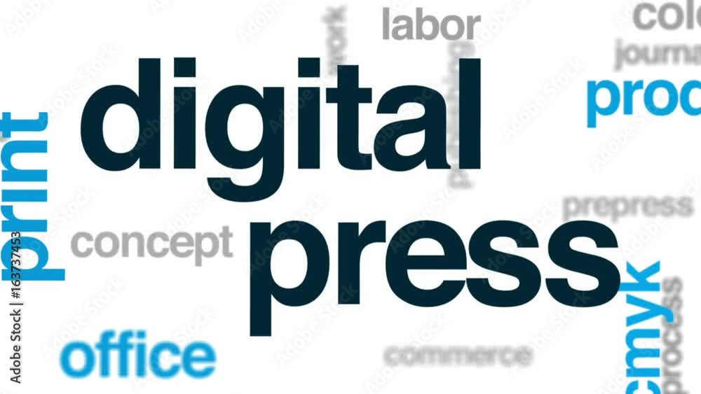 Digital press animated word cloud, text design animation. Digital press animated word cloud, text design animation.