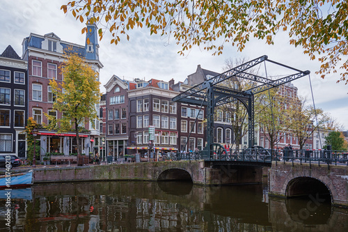 The Aluminium bridge over the canal Kloveniersburgwal in the old center of Amsterdam.