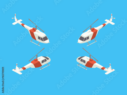 Helicopter four views isometric vector