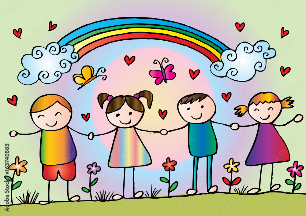 kids with rainbow