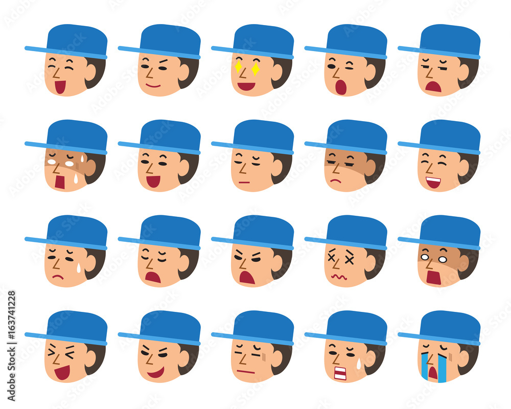 Set of a technician faces showing different emotions Set of a technician faces showing different emotions