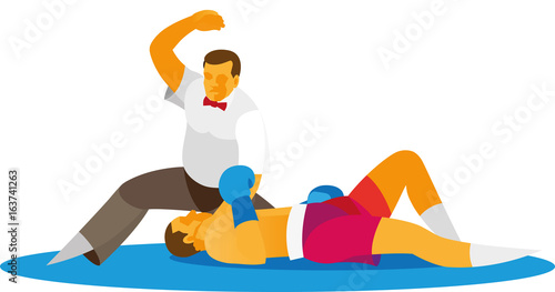 The referee counts the boxer who fell to the ring