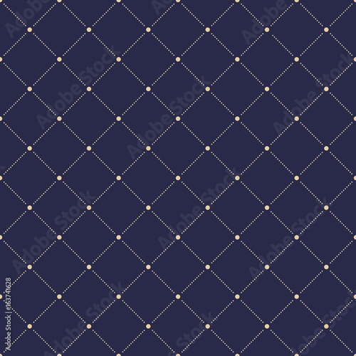 Geometric dotted vector dark blue and golden pattern. Seamless abstract modern texture for wallpapers and backgrounds