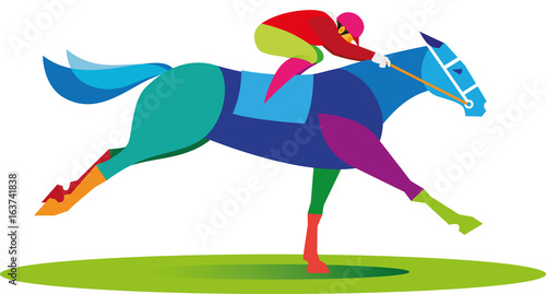 A jockey on a horse participates in races at the racetrack