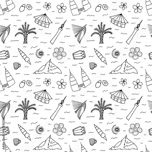 Photography Culture of Malaysia pattern. Hand drawn symbols of Malaysia.