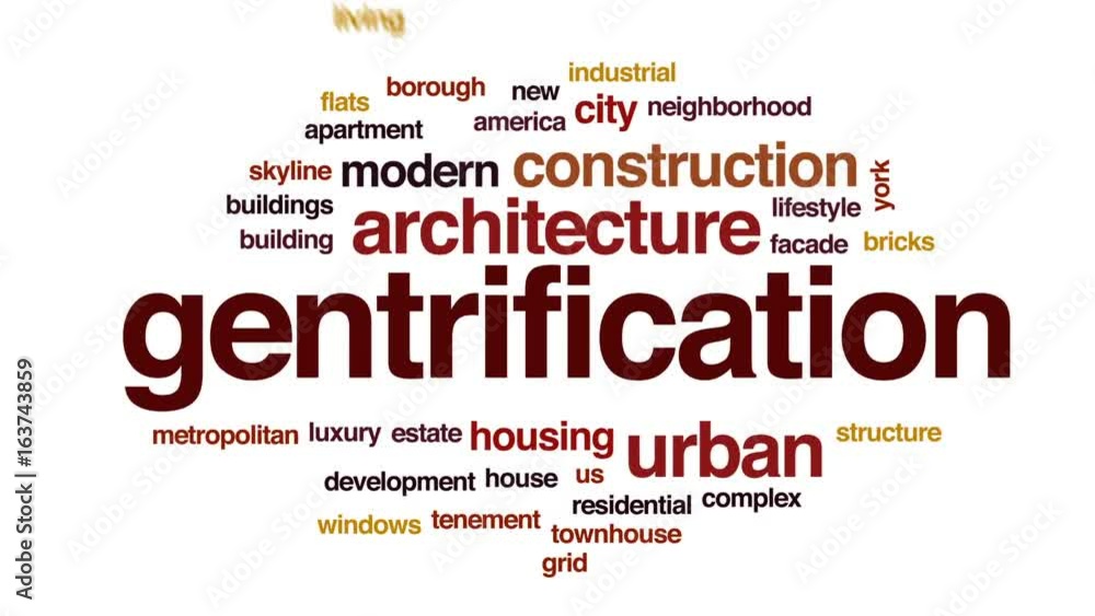 Gentrification animated word cloud, text design animation. Gentrification animated word cloud, text design animation.