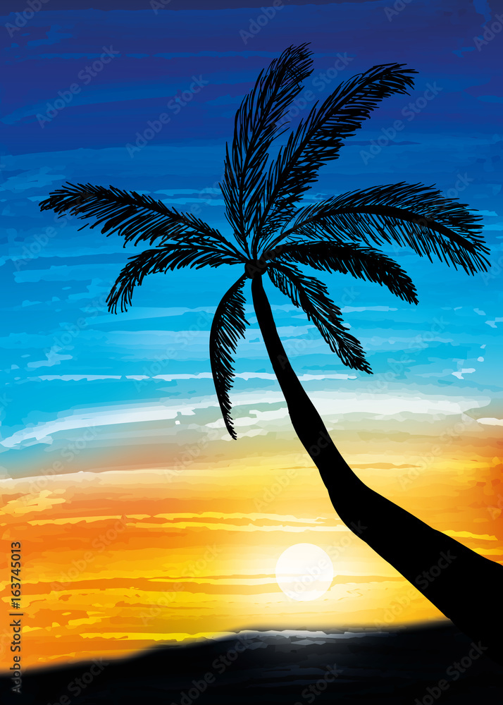 Obraz premium Palm on the sunset