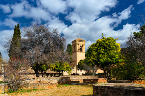Alhambra gardens view at winter, Granada, Spain