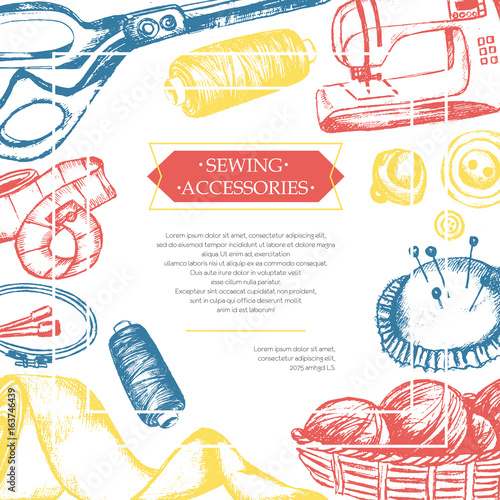 Sewing Accessories - color vintage postcard.