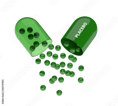 3D render of placebo pill with granules over white photo