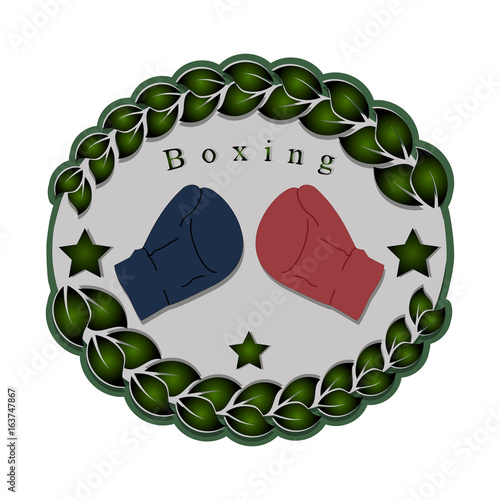 Abstract vector illustration logo sports game boxing, glove ringside for fights boxer on background.