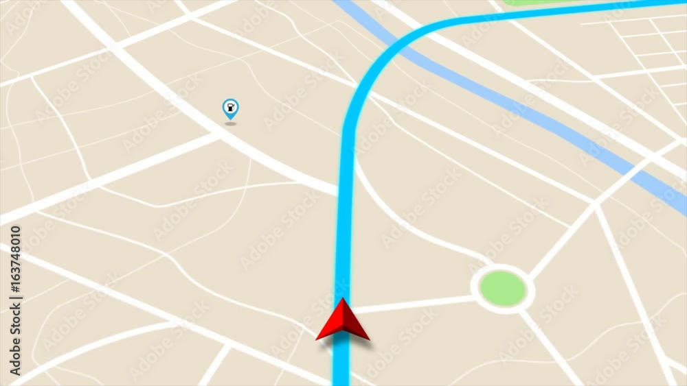 4K animation Moving GPS navigator on map with map and icon on location ...