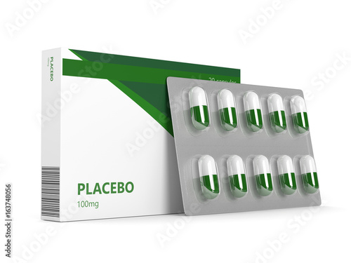 3D render of placebo pills over white photo