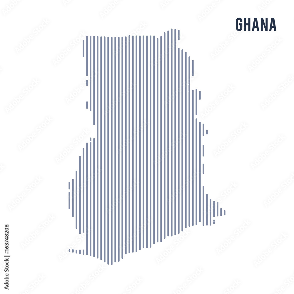 Vector abstract hatched map of Ghana with vertical lines isolated on a white background. Vector abstract hatched map of Ghana with vertical lines isolated on a white background.