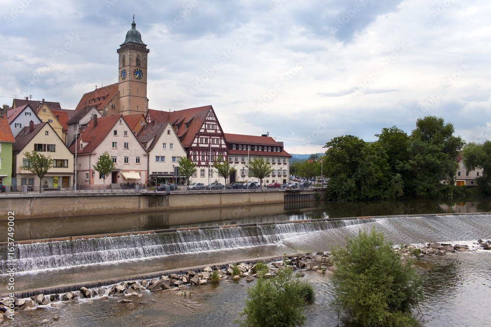 Naklejka premium dam on the river Neckar in the Nurtingen in southern Germany..