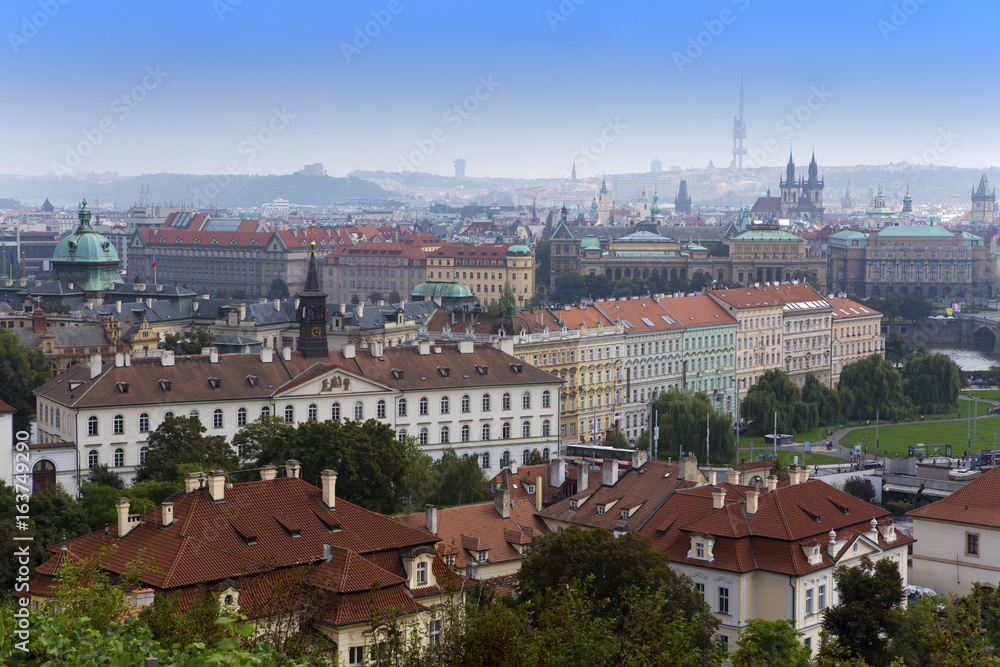 Fototapeta premium Prague, aerial view of Old Town roofs in the old city of Prague (Stare Mesto)..