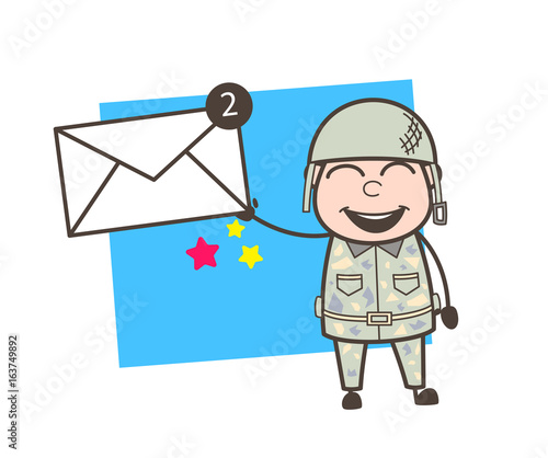 Cartoon Army Man Showing Messages Vector Illustration