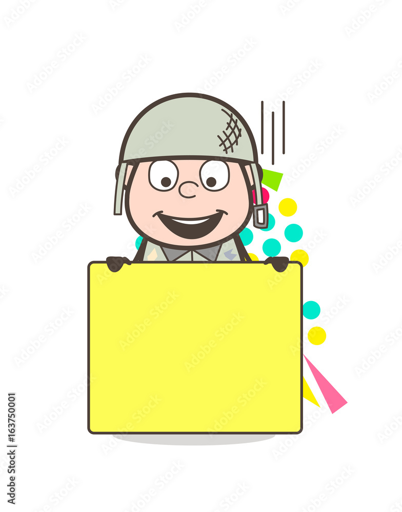 Cartoon Army Man Showing a Message Banner Vector Illustration Cartoon Army Man Showing a Message Banner Vector Illustration