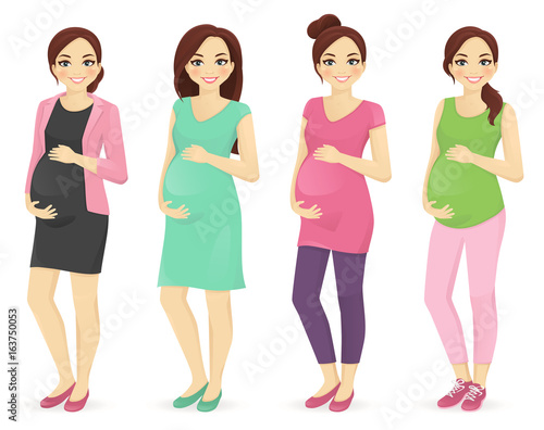 Woman pregnant clothers set with different hairstyles