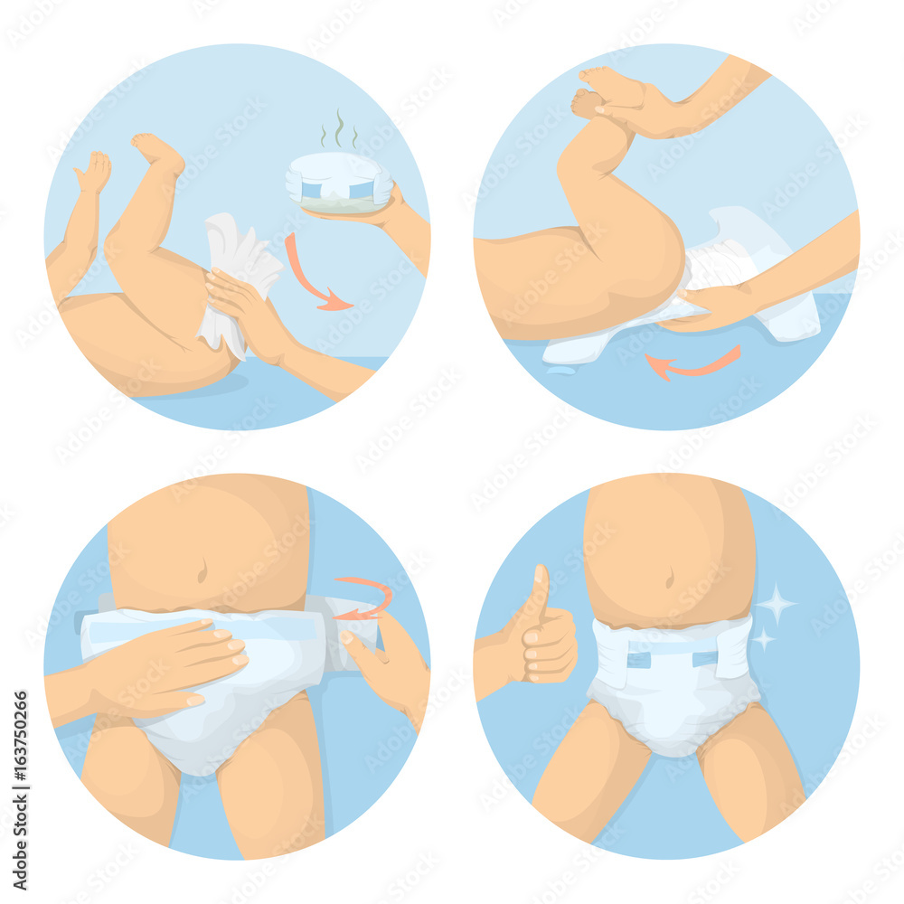 Changing diapers steps. Changing diapers steps.