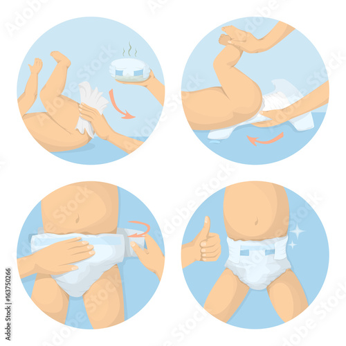 Changing diapers steps.