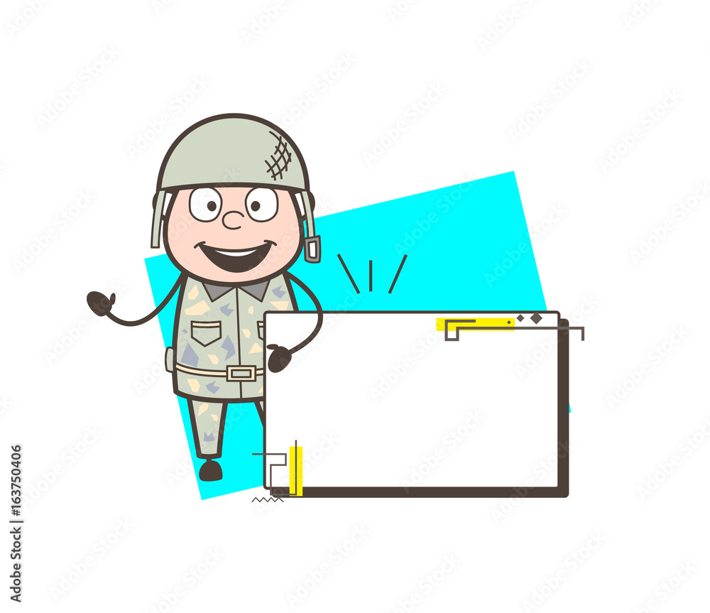 Cartoon Army Man with Ad Banner Vector Illustration Cartoon Army Man with Ad Banner Vector Illustration