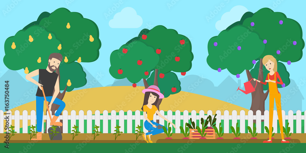 Farmers in the garden. Farmers in the garden.