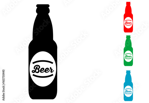 Icono plano botella de cerveza con etiqueta varios colores