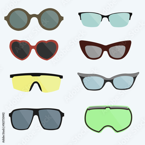 Set of protective glasses of various shapes.