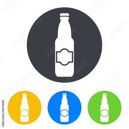 Icono plano botella de cerveza con tapon en circulo varios colores