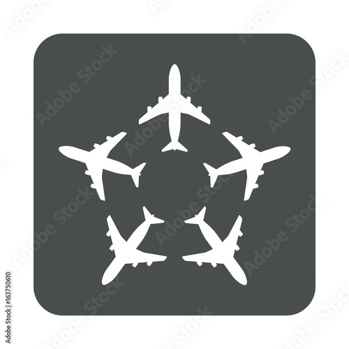 Icono plano cinco aviones en cuadrado gris
