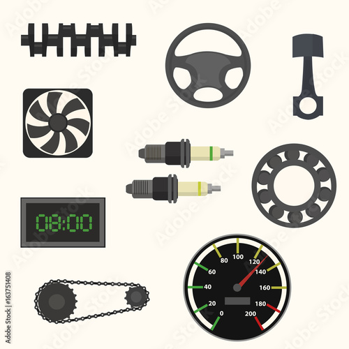 Set of car spare parts.