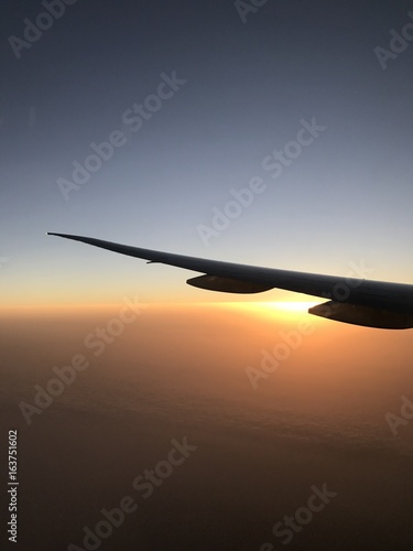 Sunrise in Abu Dhabi from airplane