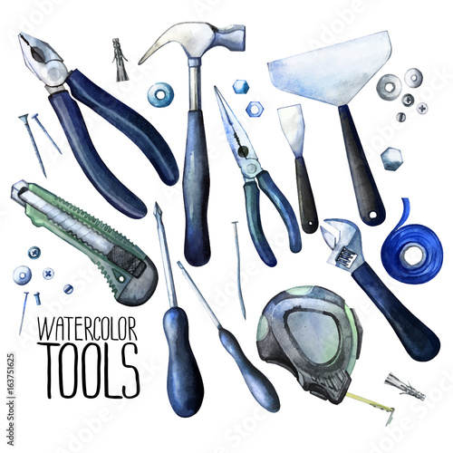 Collection of watercolor tools