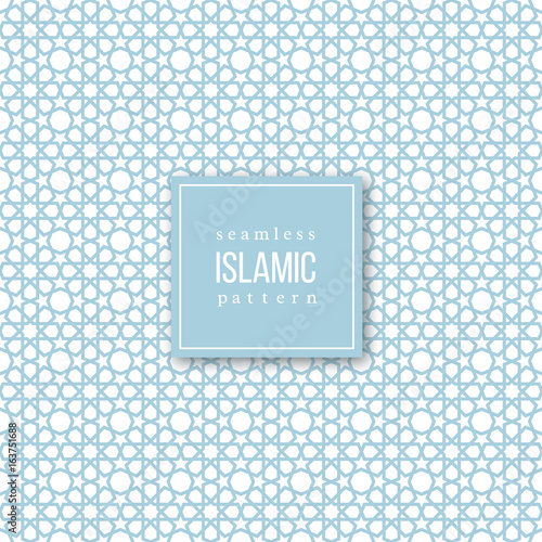 Seamless pattern in islamic traditional style. Blue and white colors. Vector illustration.