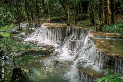 Huay Mae khamin waterfall in National Park Srinakarin  Kanchanaburi  western of Thailand in dark tone