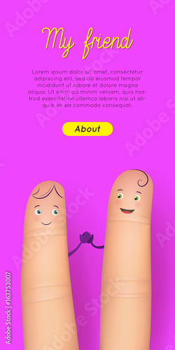 Happy friendship day finger card. Ideas and inspiration for dearest person message. Flat style vector realistic illustration on pink background