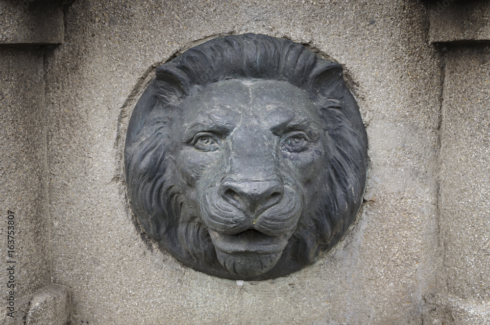 Old public lion head fountain detail
