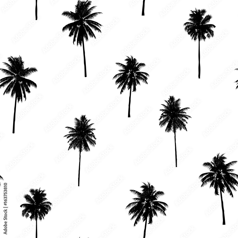 seamless coconut trees pattern for fashion textile, black plant vector illustration