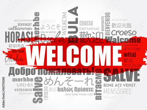 WELCOME word cloud in different languages, concept background
