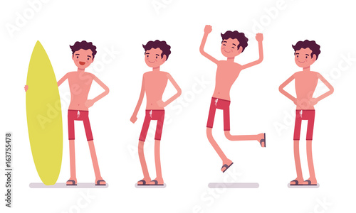 Young man in summer beach outfit, positive emotions