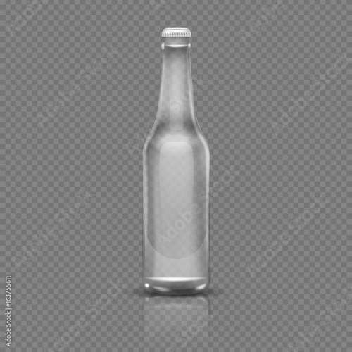Empty transparent beer or water bottle. Realistic 3d vector illustration